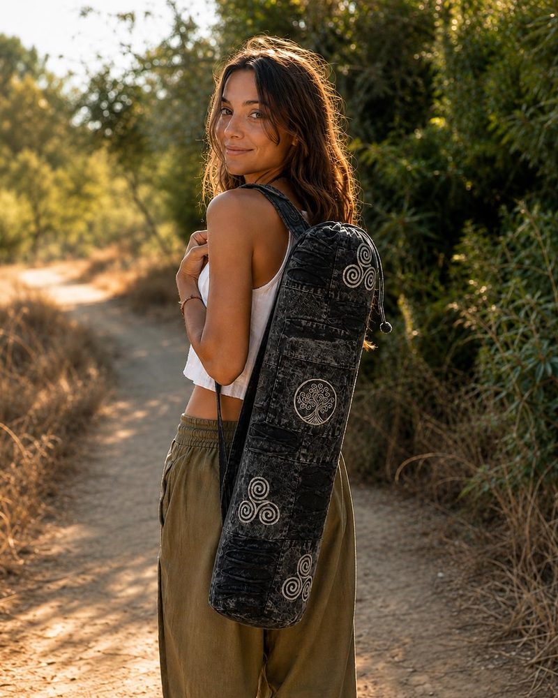 Yoga Mat Bag in printed cotton, handmade in Kathmandu, Nepal by manaKAmana