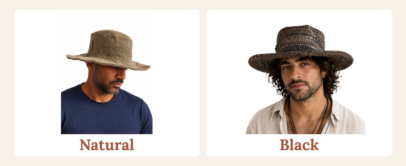 Foldable hemp sun hat in natural and black