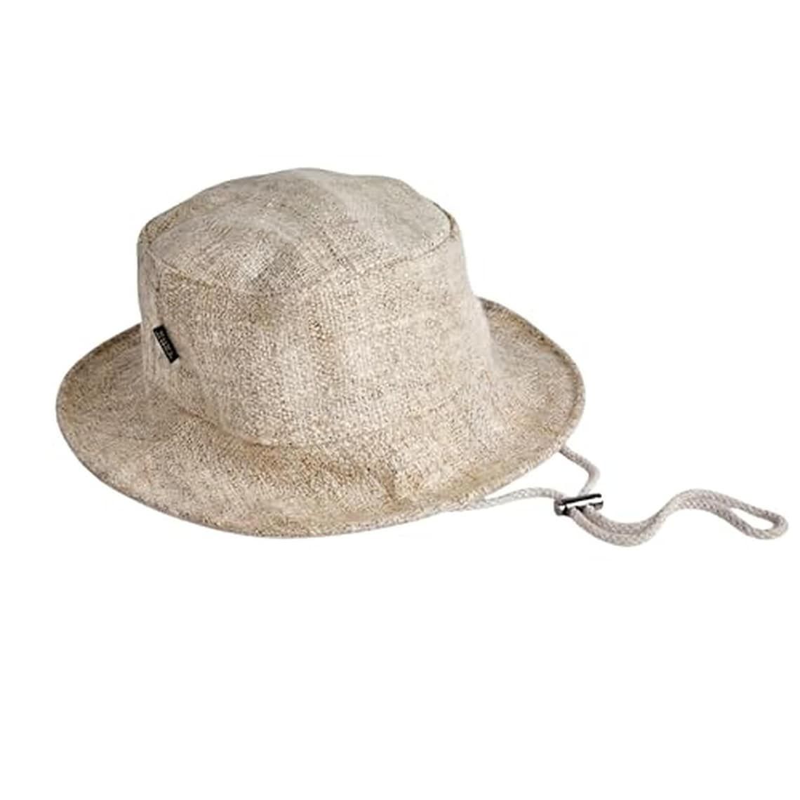 Natural hemp bucket hat with its chin cord
