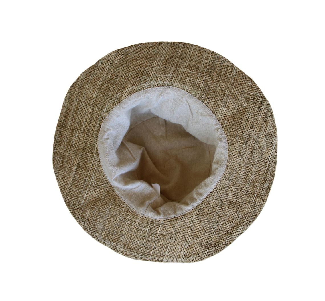 Inside of the foldable hemp sun hat showing the cotton lining
