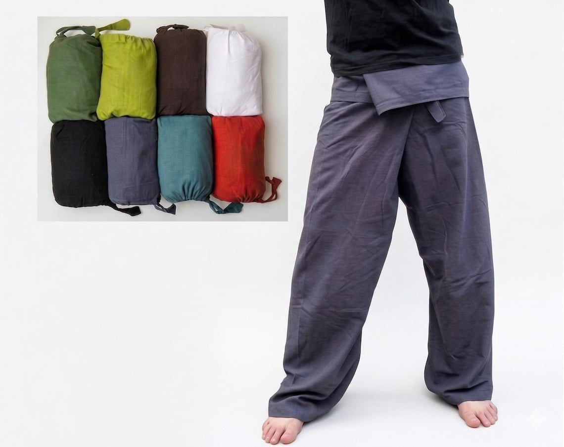 Thai fisherman pants folded in a stack of colours