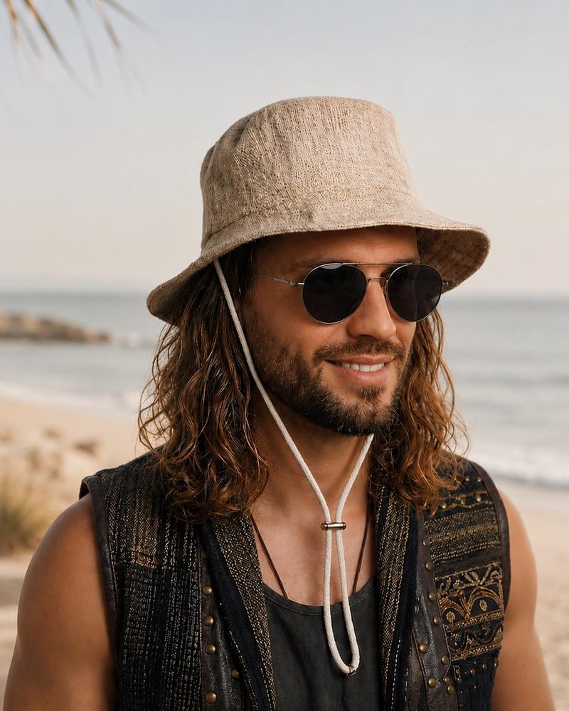 Hemp Bucket Hat in natural, handmade in Kathmandu, Nepal by manaKAmana