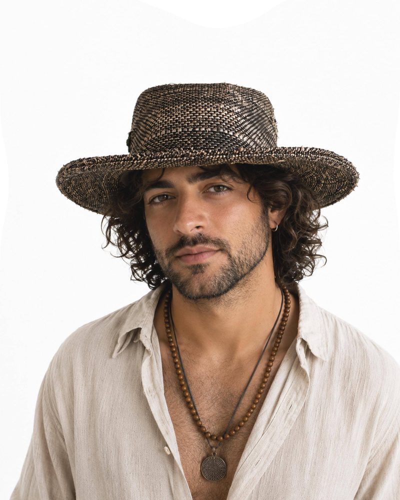Foldable Hemp Sun Hat in black, handmade in Kathmandu, Nepal by manaKAmana