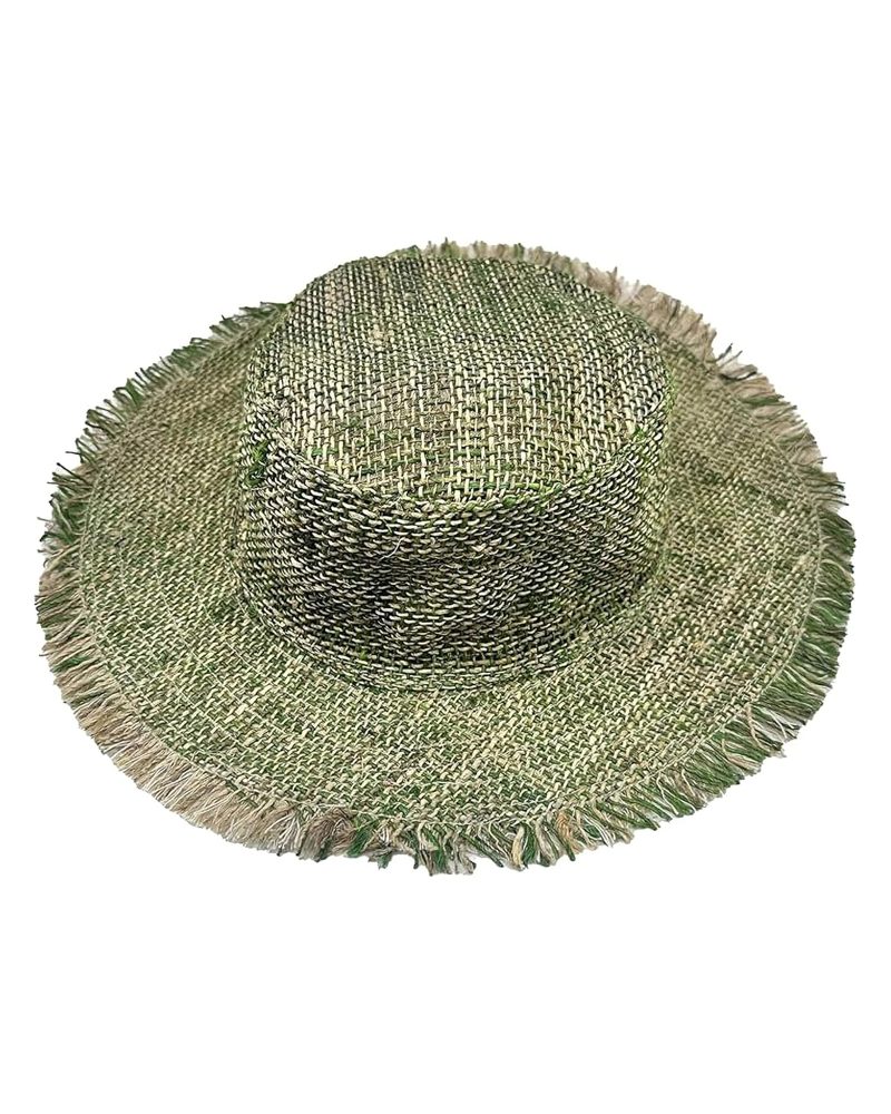 Hemp Sun Hat with Frayed Brim in green, handmade in Kathmandu, Nepal by manaKAmana