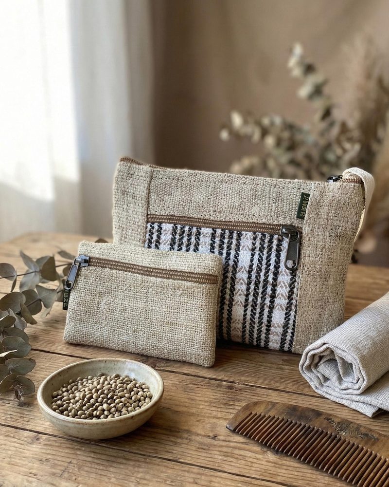 Hemp Coin Purse + Zipper Pouch in natural, handmade in Kathmandu, Nepal by manaKAmana