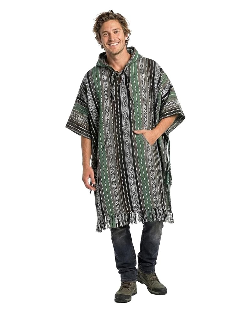 Extra Long Poncho with Hood in green, handmade in Kathmandu, Nepal by manaKAmana