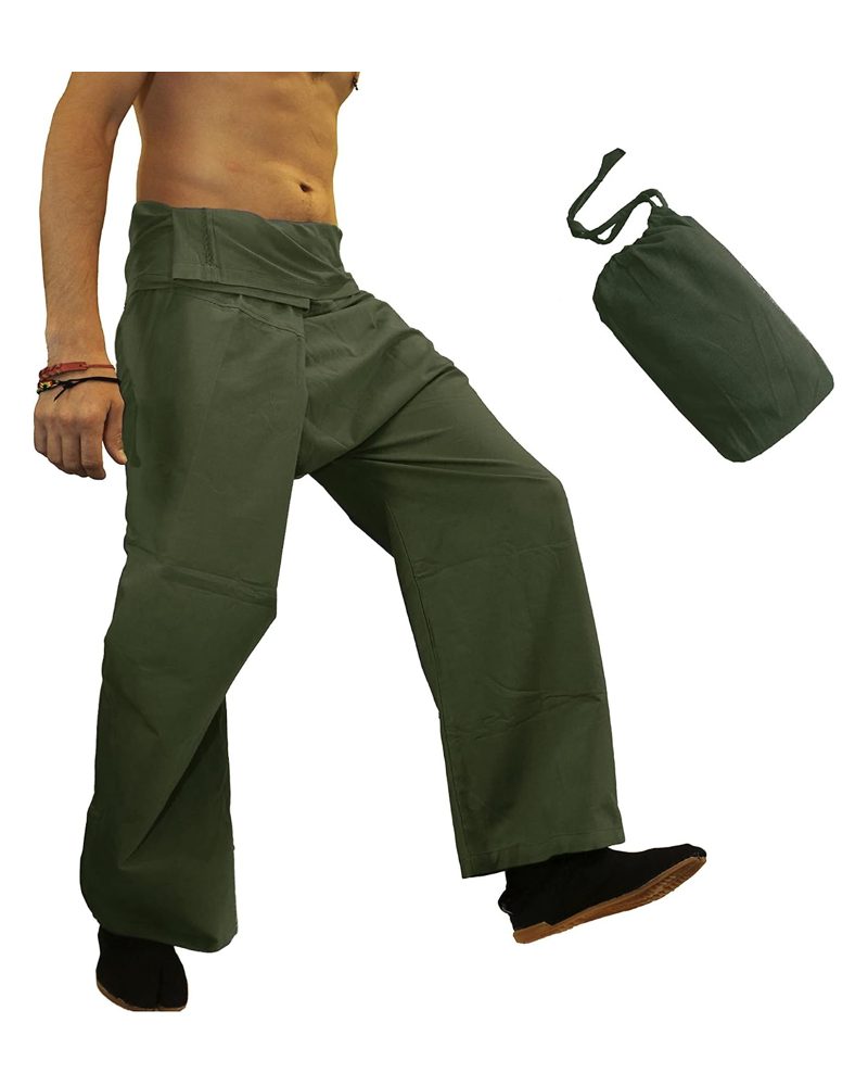 Thai Fisherman Pants in green, handmade in Kathmandu, Nepal by manaKAmana