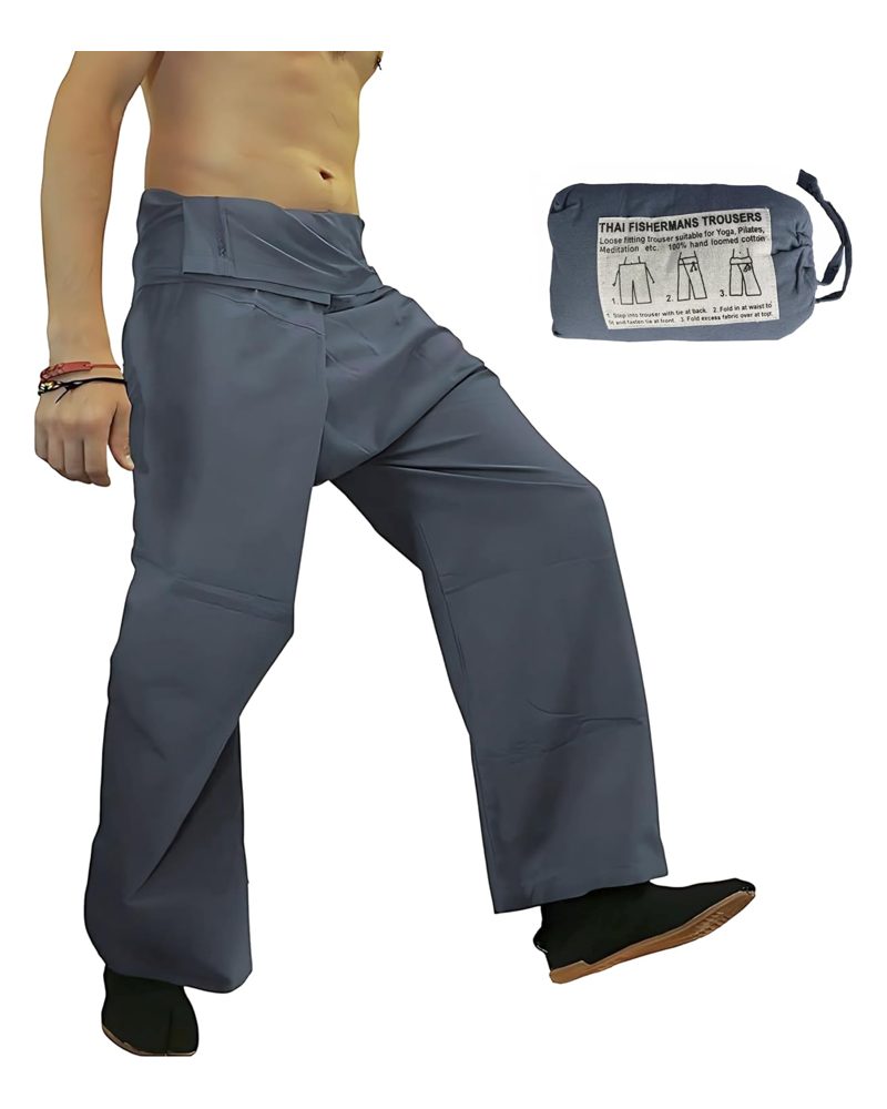Thai Fisherman Pants in grey blue, handmade in Kathmandu, Nepal by manaKAmana