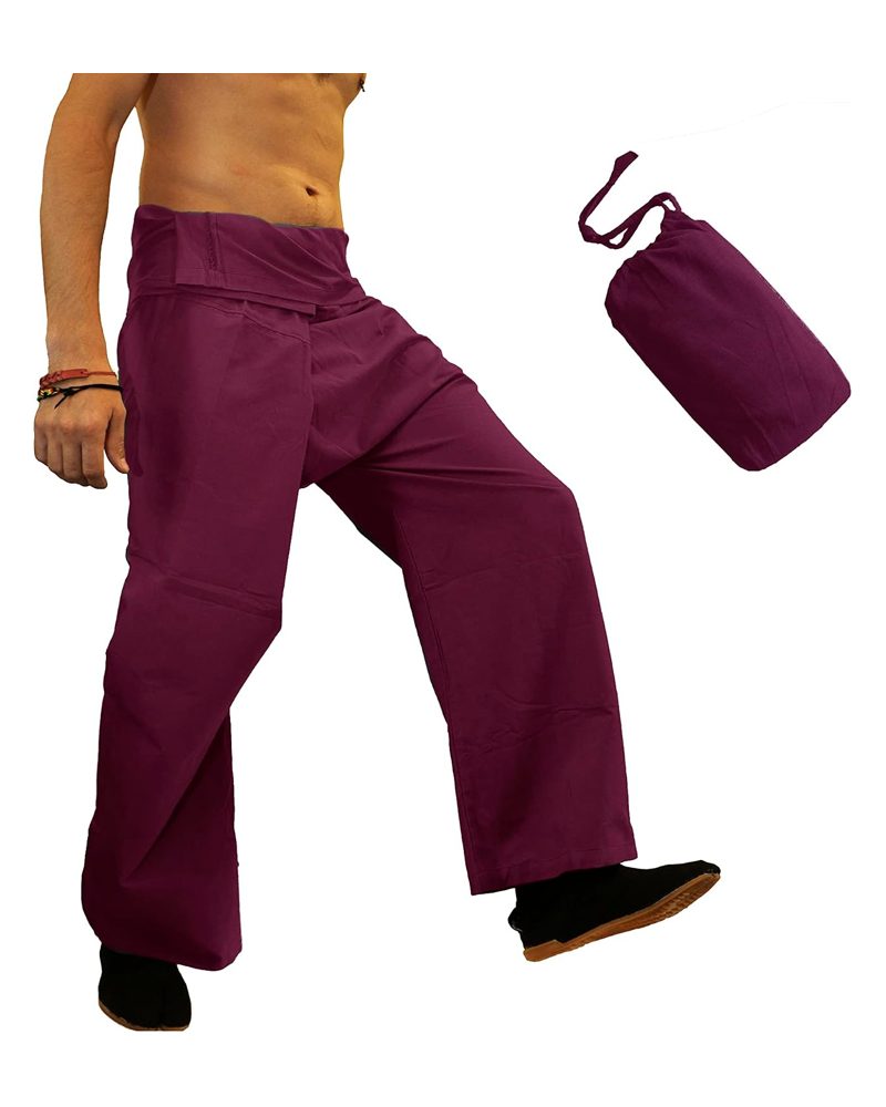 Thai Fisherman Pants in maroon, handmade in Kathmandu, Nepal by manaKAmana