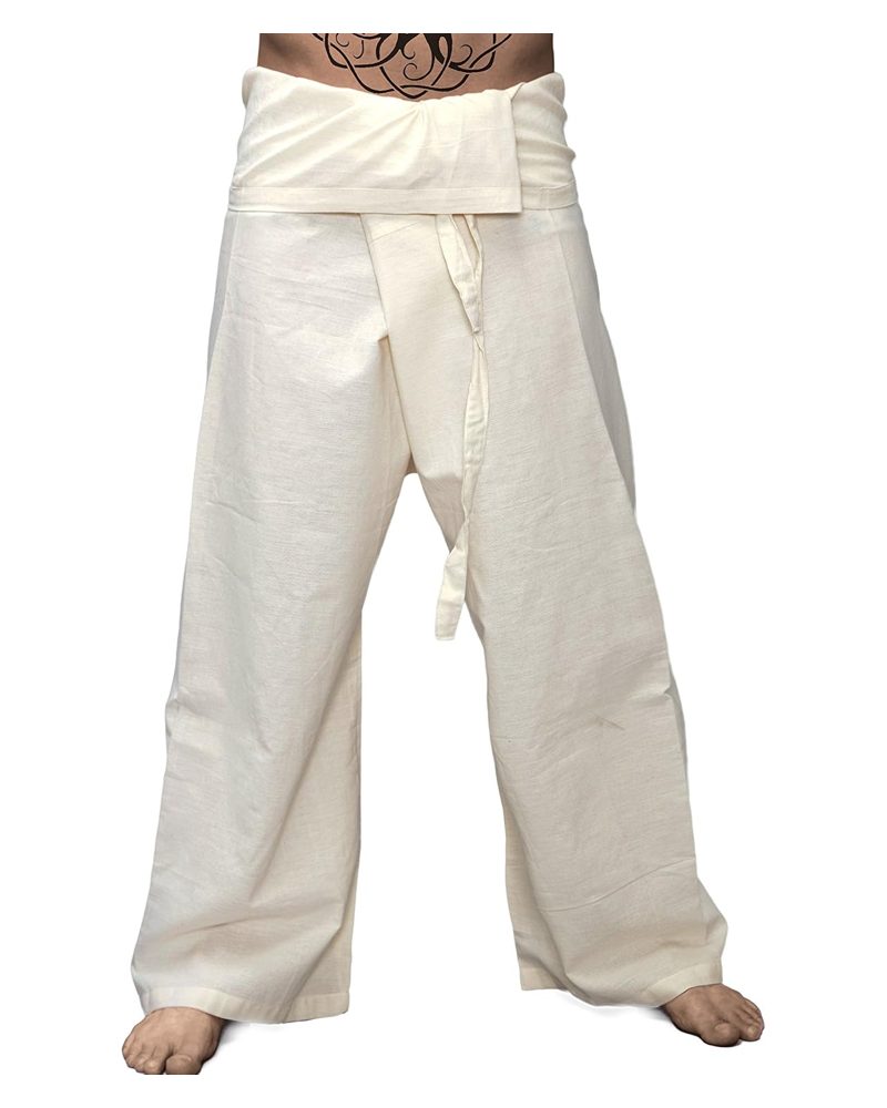 Thai Fisherman Pants in off-white, handmade in Kathmandu, Nepal by manaKAmana