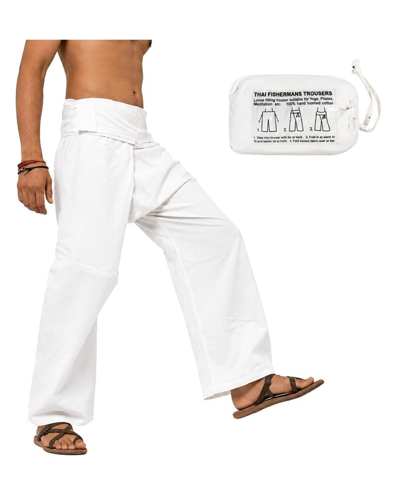 Thai Fisherman Pants in white, handmade in Kathmandu, Nepal by manaKAmana